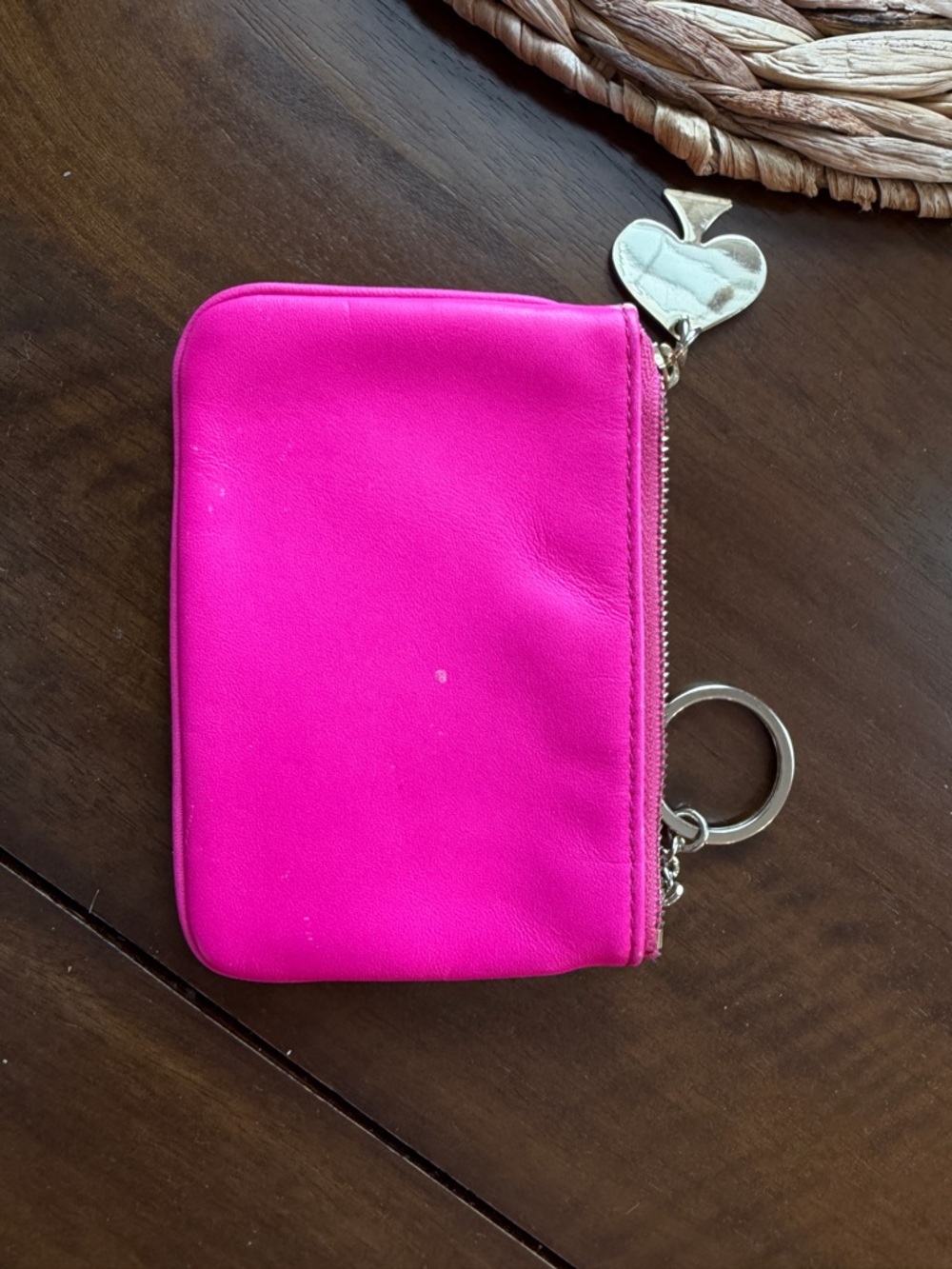 kate spade Bright Pink Zip Coin Pouch with Gold Spade Charm - Picture 5 of 5